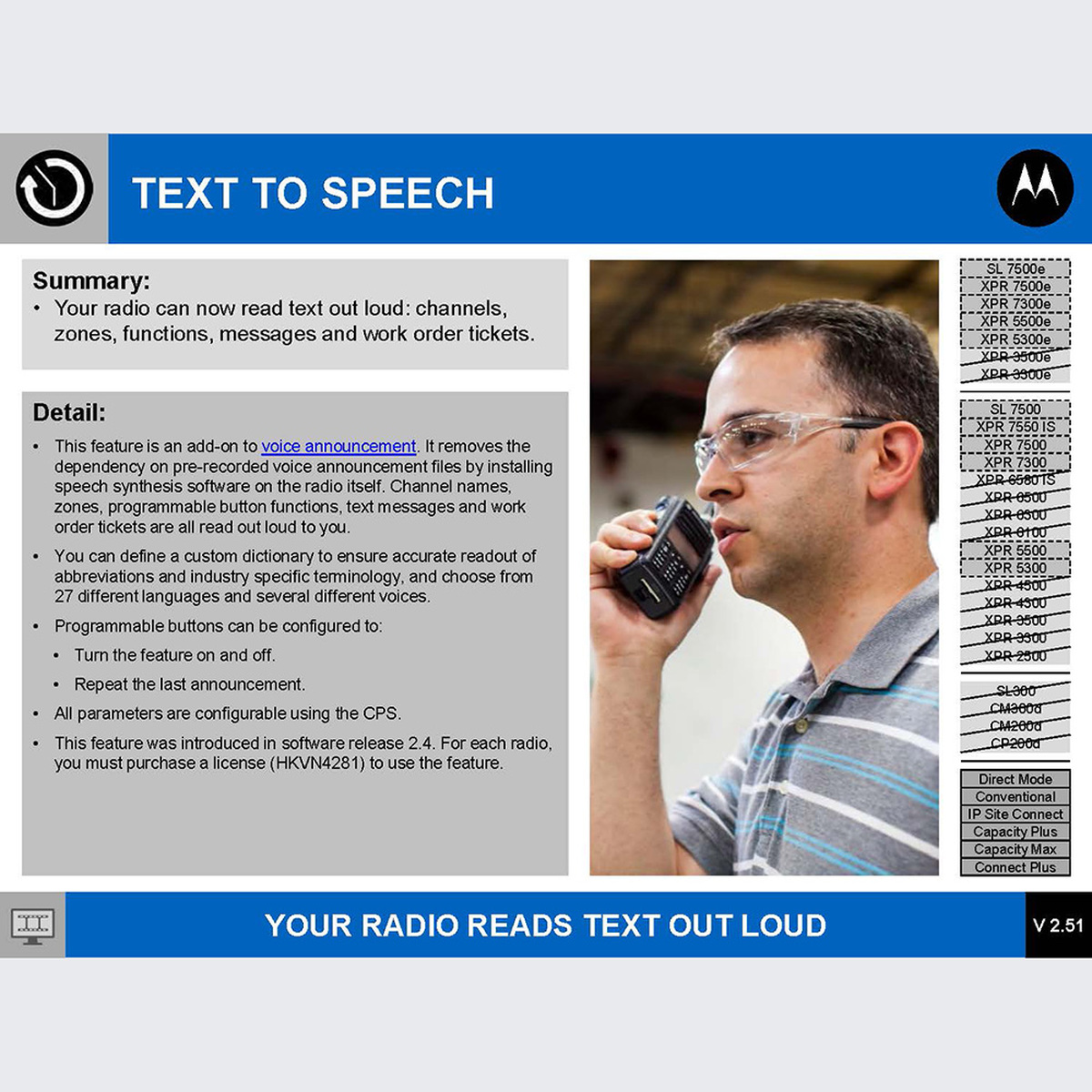 Licencia Motorola Radio Text to Speech HKVN4282 para Portátil | Telser S.A